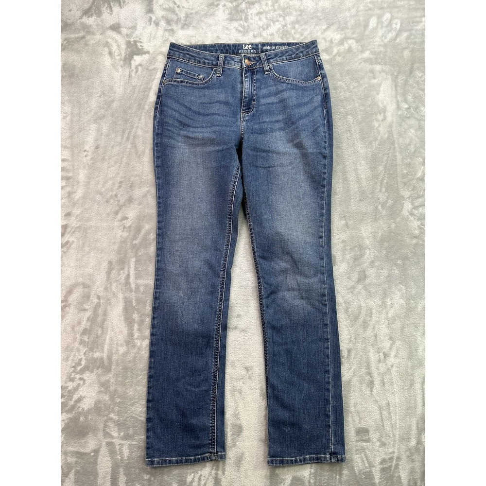 Riders By Lee Womens Sz 10M Blue Jeans Straight Leg Stretch Mid Rise Whiskered